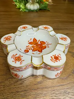 Vintage Herend Hungary Bouquet Rust Ashtray 6"