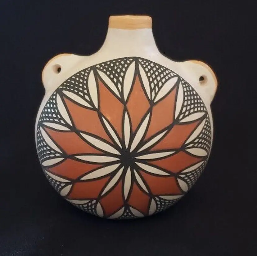 Ceramic Water Jug Becky Pasquale 1941-2006 Acoma N.M. Hand Painted Small 3 3/8" Tall