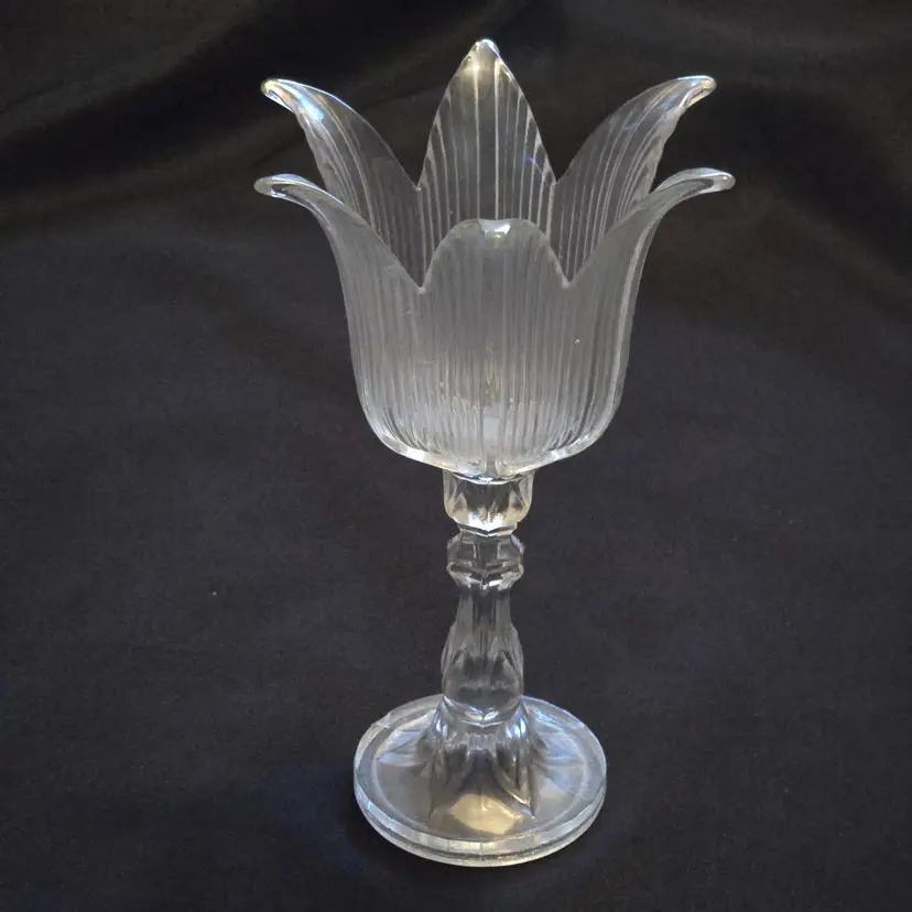 Glass Tulip Molded Candle Holder Unbranded Made in Portugal Sticker 7¾" Tall Approximately