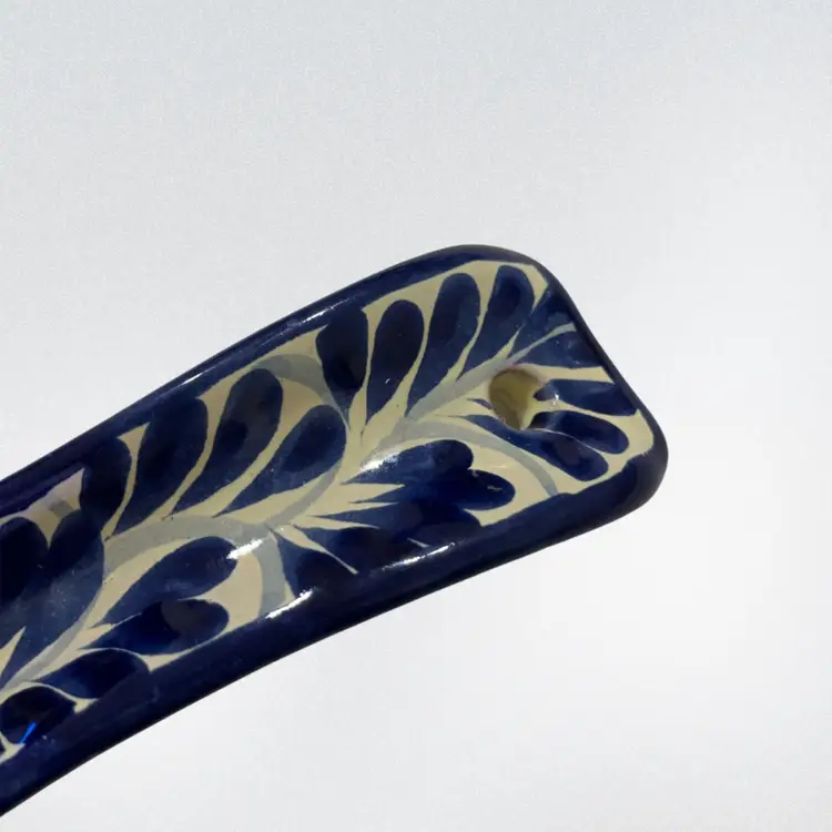 Hand-Painted -Mexican Talavera-Style Spoon Rest | Cobalt Blue Floral | 8.25” | Wall Hanging