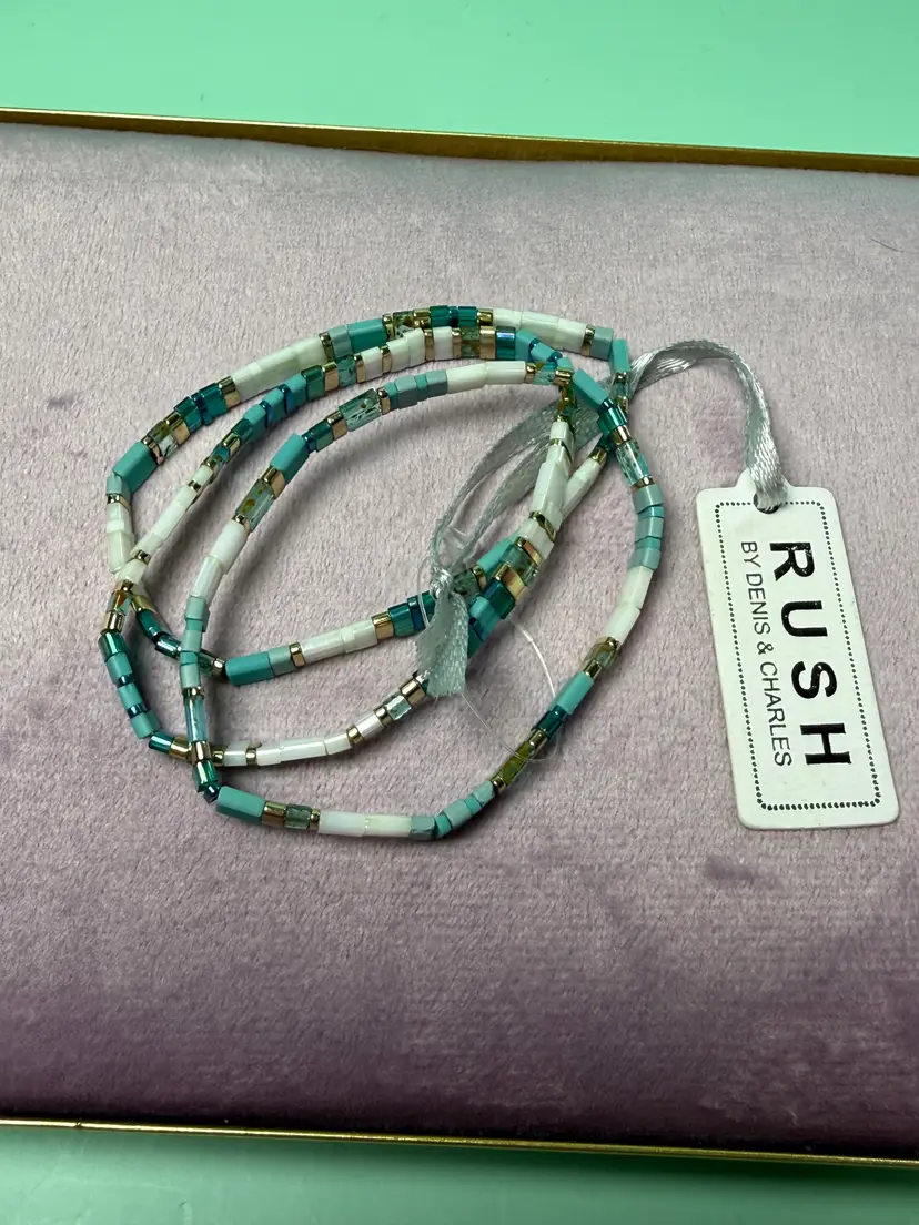 Rush by Denis & Charles 3 Blue Multi-Colored Tile Beaded Stretch Bracelet NWT