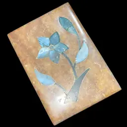 Trinket Box Mother of Pearl soapstone - 3” Vintage - Floral inlaid Made In India