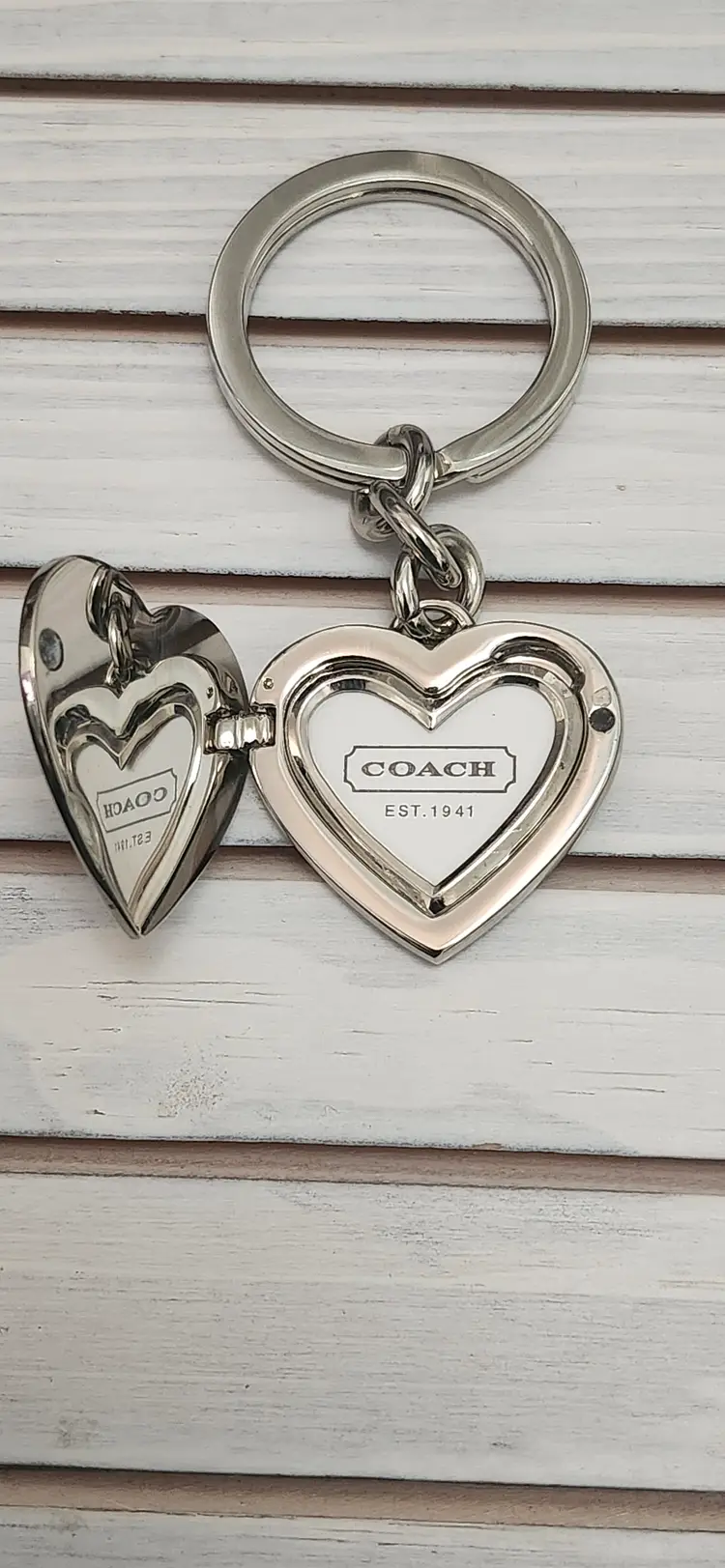 COACH Signature Red Silver Heart Locket Purse Charm