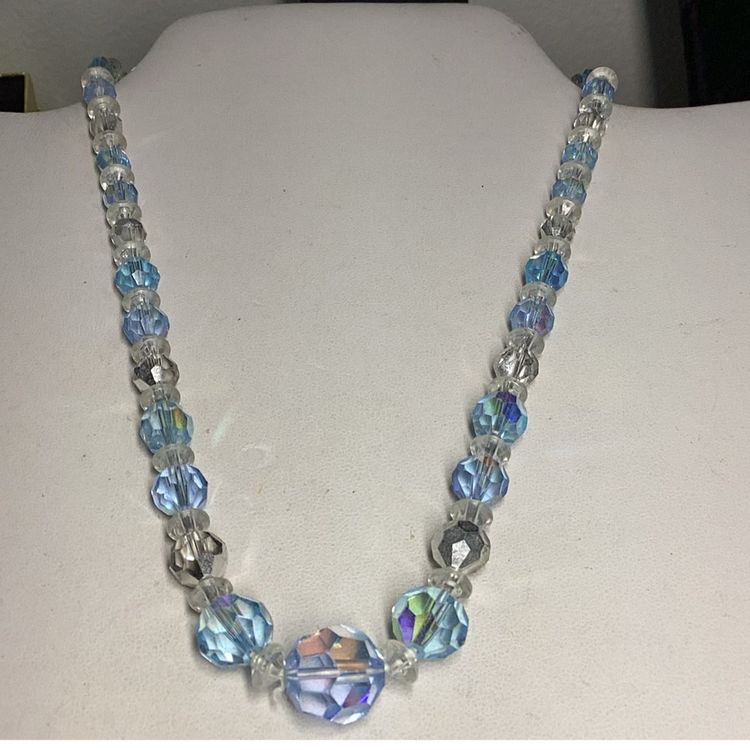 Blue & Clear Crystal Necklace 16”
