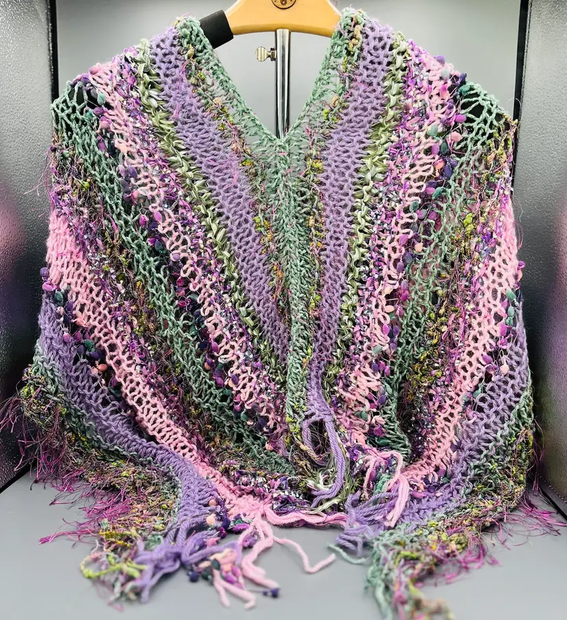 Made By Me Hand Knit Wrap, Poncho, Shawl