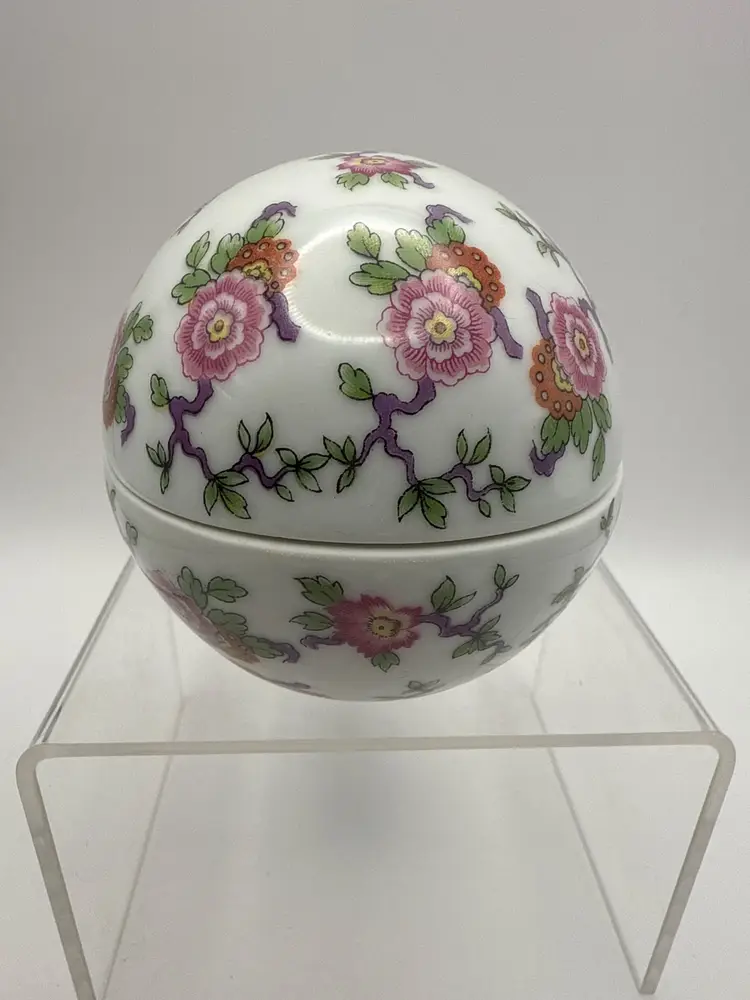 Vintage Limoges Porcelain Egg Floral Trinket Box 4.25 in Tall