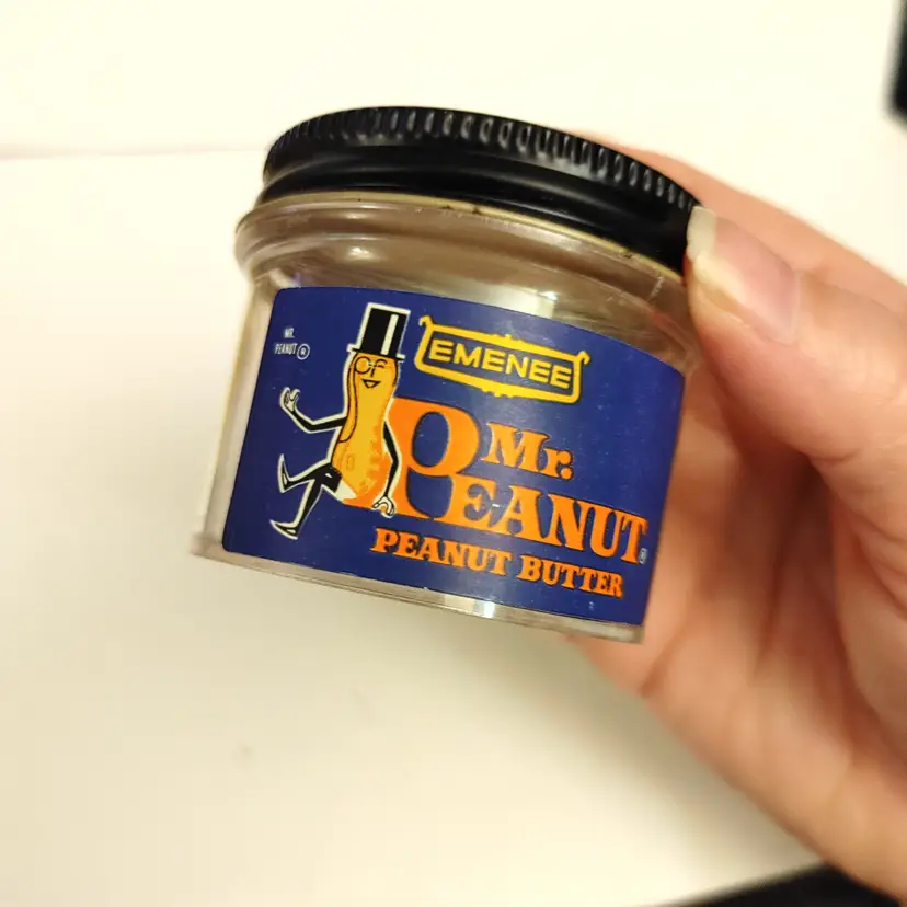 Mr Peanut Emenee small lidded jar. 2.25w x 1.75h x 2.25d.