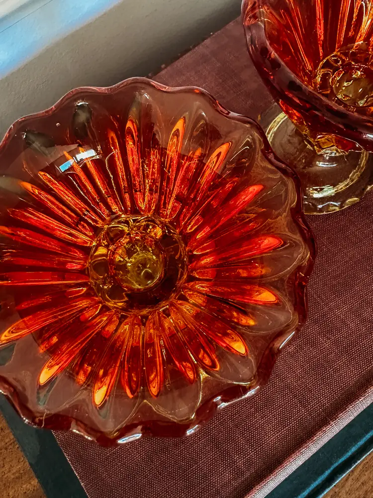 Orange and Yellow Amberina Glass Taper Holders