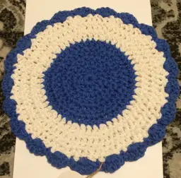 Handmade Doily! Blue and White 12" Round