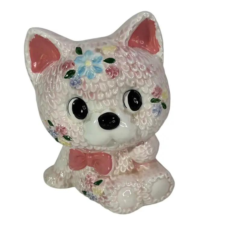 Brinn’s Ceramic Pink Floral Dog Planter 6” x 4”
