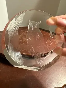 4” Round Lucite Owl In A Tree  Paperweight