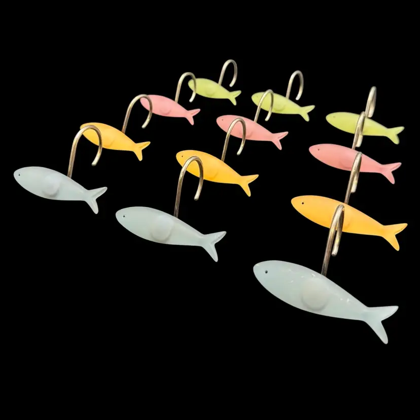 Sea Glass Style Fish Shower Curtain Hooks (x12) 3” UV GLOWS
