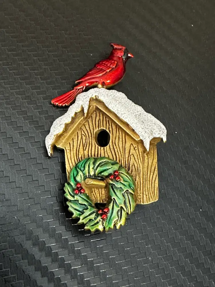 JJ Cardinal Bird House Brooch