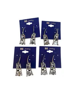 Lot Of 4 Silver Tone Artsy Enamel & Stone French Wire Dangle Earrings NOS