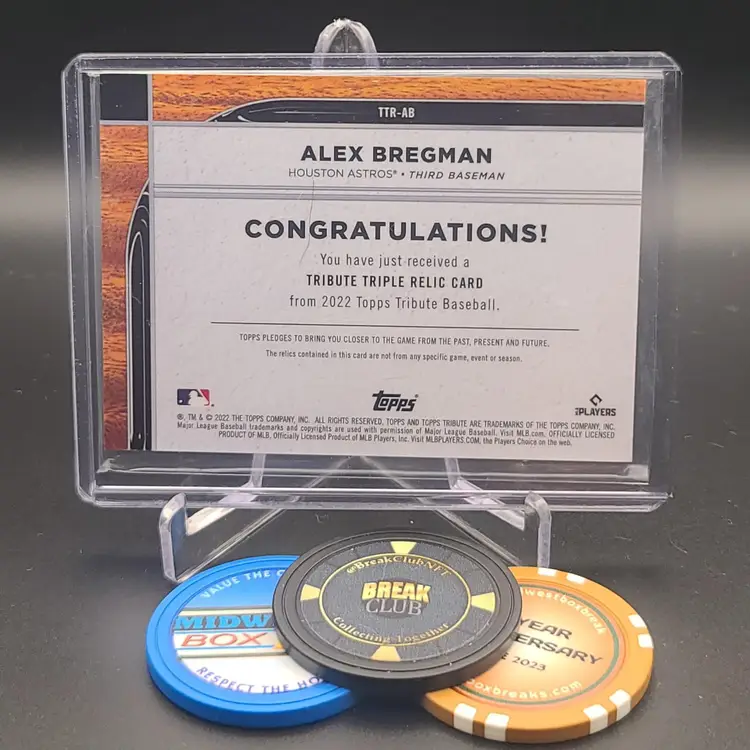 Alex Bregman Triple Relic 2022 Topps Tribute Numbered 144/199 Card #TTR-AB - Houston Astros
