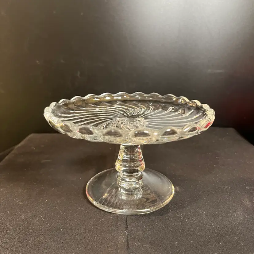 Fostoria 3" High Colony Petite Swirl Clear Glass Pedestal Cake Stand-UV Reactive