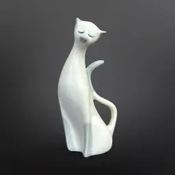 MCM Long Neck Siamese Cat Figurine White Blue Long Tail Closed Eyes Japan