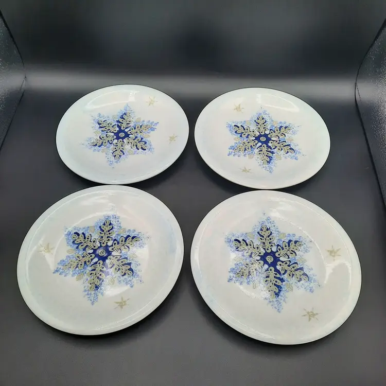 HOME for the Holidays Christmas Snowflake Salad Dessert Plates Blue Set of 4 New in Box