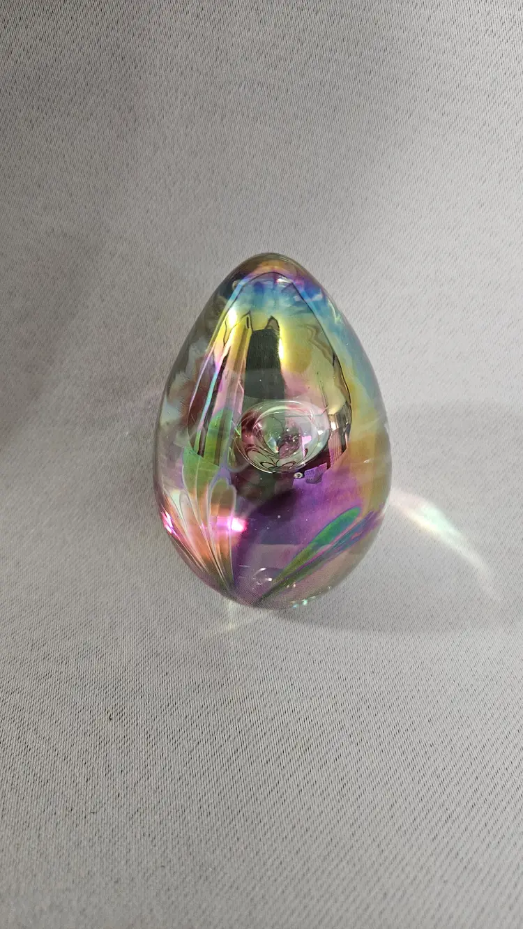 Glass Eye Studio Egg Paperweight Signed GES 98 Dichroic Swirl