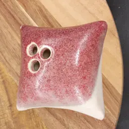 Handmade Art Pottery Pillow Style Floral Frog Ikebana Vase 3 Hole Oxblood Red Glaze