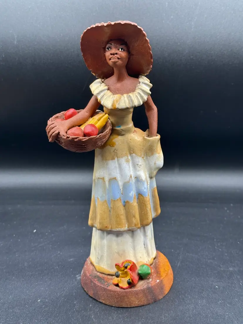 RARE Jamaica Frazer’s Ceramic Earthware Jamaican Lady W/ Fruit Figurine