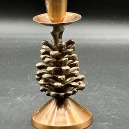 Vintage Brass Pinecone Candle Holder 5” Mid Century Made in India Woodland Decor