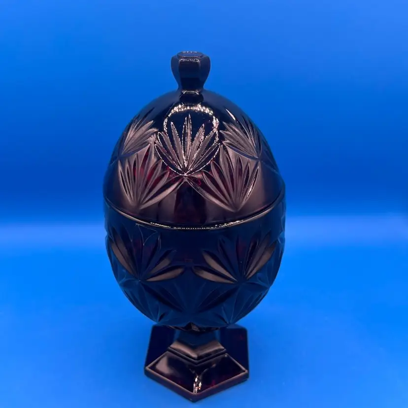 Cristal D'arques Ruby Vintage Candy Jar with Lid - Egg Shape 8.5" Luminarc Durand