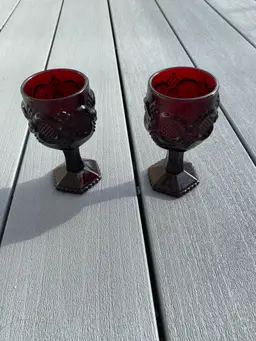PAIR OF AVON 1876 CAPE COD COLLECTION RUBY RED GLASS GOBLETS