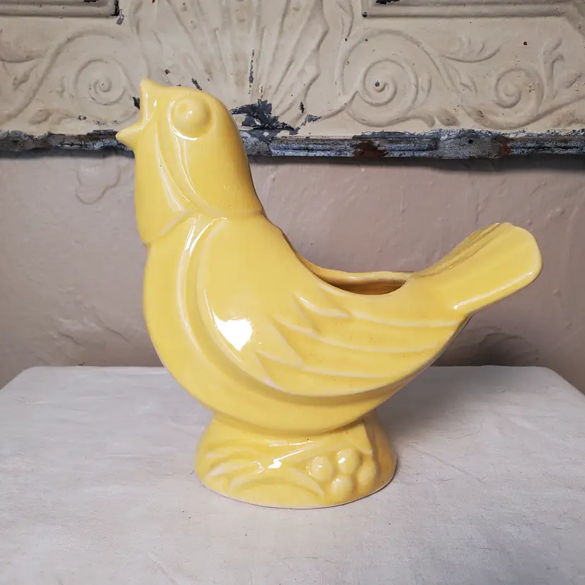 McCoy USA Yellow Singing Bird Pottery Planter