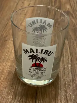 Malibu Coconut Rum Lowball Clear Glass With Logo 4” H Tall 3” Cocktail  Liquor