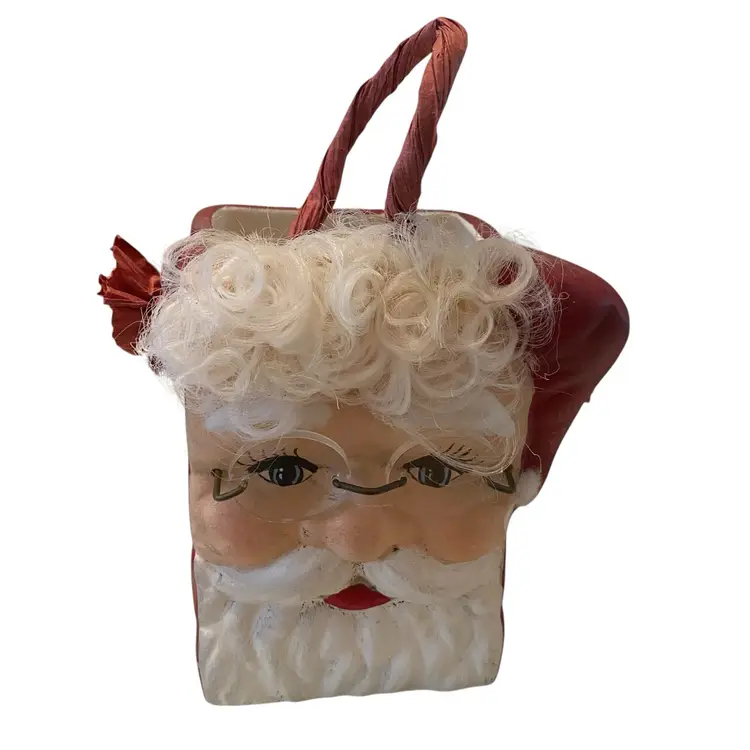 Santa Face Ceramic Gift Bag Vintage Planter glasses Embellished Made In USA