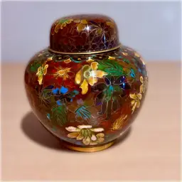 Vintage Chinese Cloisonne Floral Enamel Ginger Jar