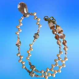 Beautiful Necklace With Fresh Water Pearls, Crystal Beads With A Touch Of Pink, Large Teardrop Crystal Pendant With A Touch Of Pink