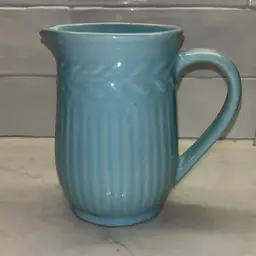 USA Glazed 6” Pottery Pitcher Light Blue Vintage