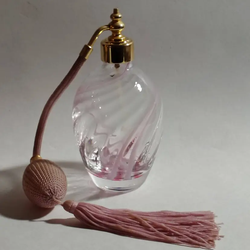 Vintage Pink Glass Perfume Bottle Atomizer by Caithness, Scotland