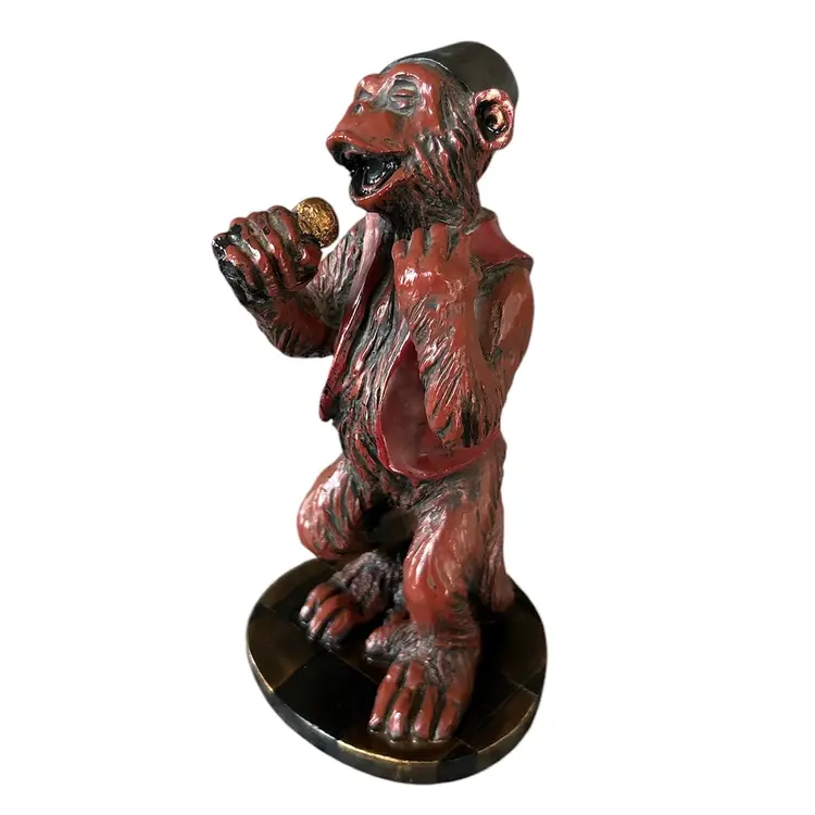 Brown and Red Singing Monkey with Hat and Microphone Resin Figurine