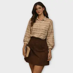 Vintagr Angelique Western Boho Button Down Stripe Striped Blouse Sz Small Cotton