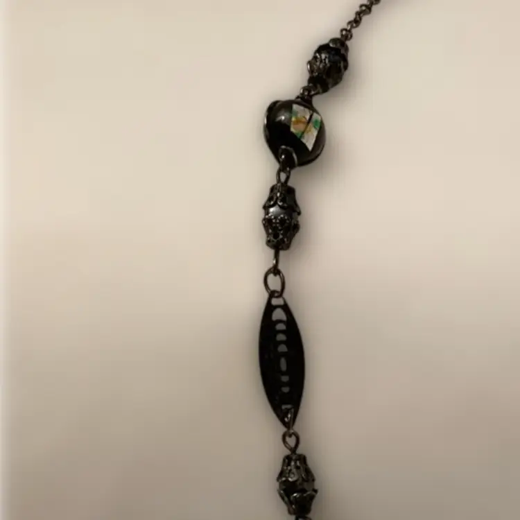 Vintage Victorian Style Necklace With Black Lampwork and Metal Beads