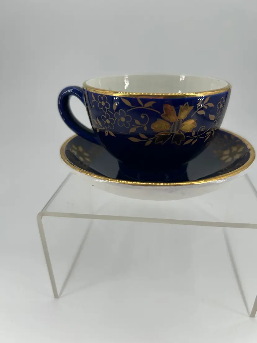 Antique French Sarreguemines Earthenware Demitasse Cup and Saucer