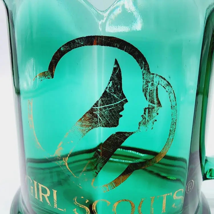 Vintage Girl Scouts Green Glass 10 oz Coffee Mug With Logo - Made in USA