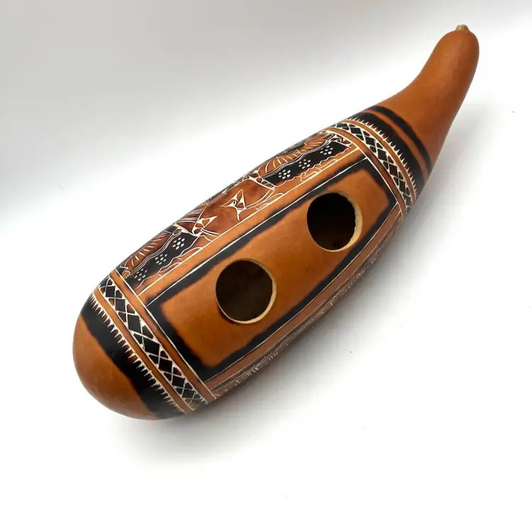 BIN - Carved Peruvian Gourd Guiro (missing Scraper) 11.25”