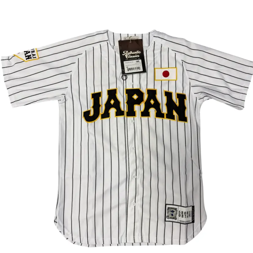 New $125 Shohei Ohtani Japan Samurai White Pinstripe Baseball Jersey Men's M