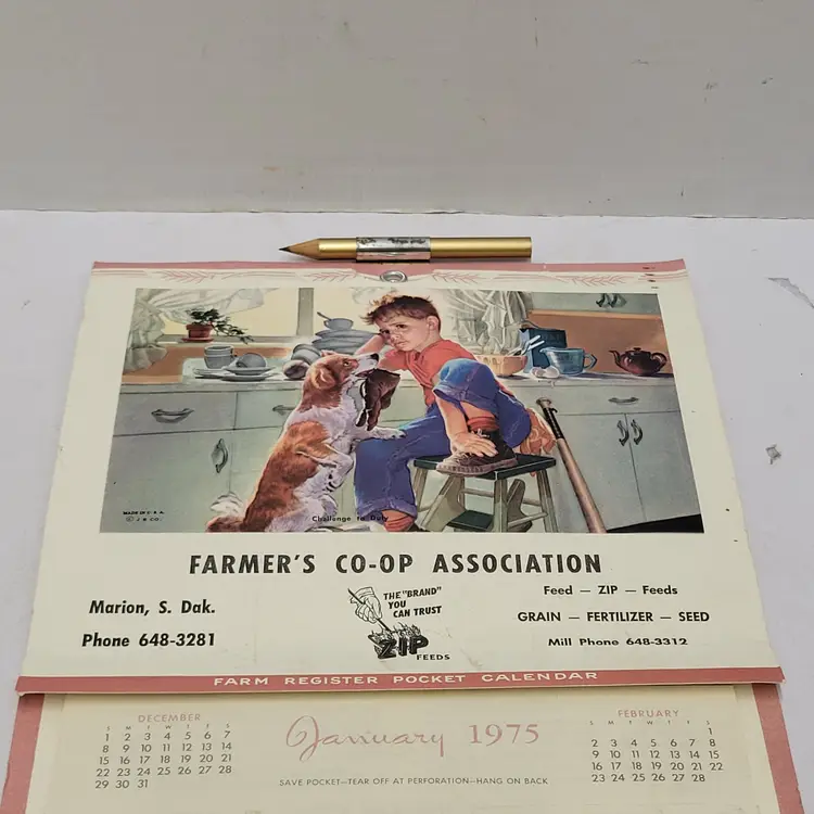 Farmers Co-op Association Marion S Dak 1975 Calendar Zip Feeds