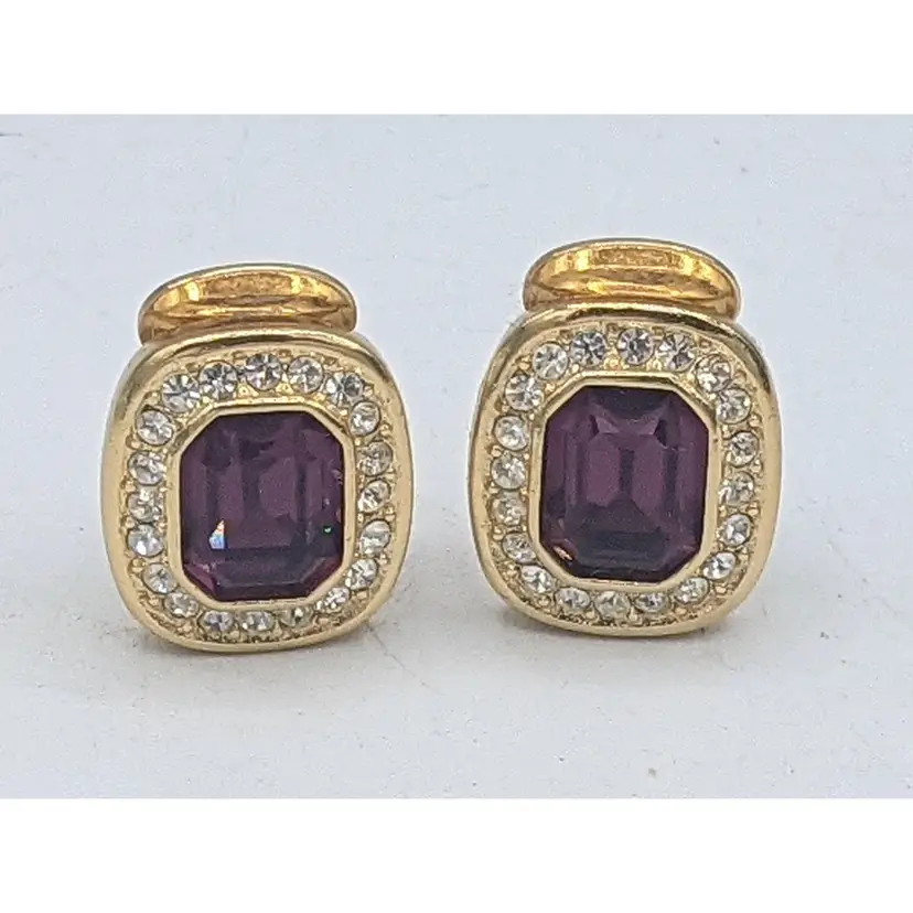 VINTAGE CHRISTIAN DIOR AMETHYST CRYSTAL GOLD PLATED EARRINGS