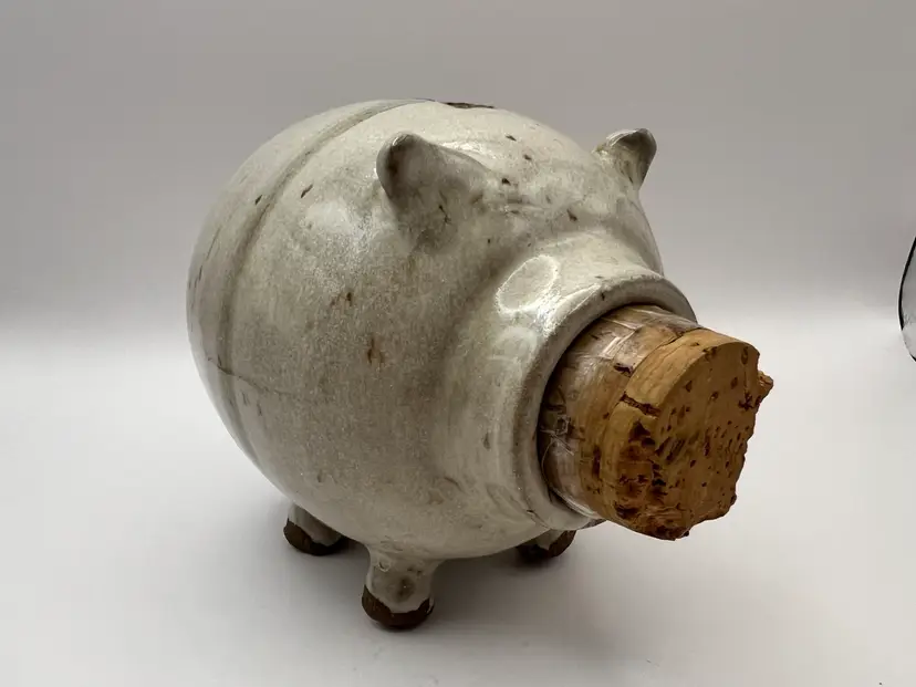 Art Pottery Pig Cork Nose Piggy Bank Coin Glazed Stoneware