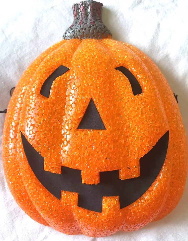 Popcorn Pumpkin 3D. Vintage Melted Plastic Halloween Decor Jack-O-Lantern
