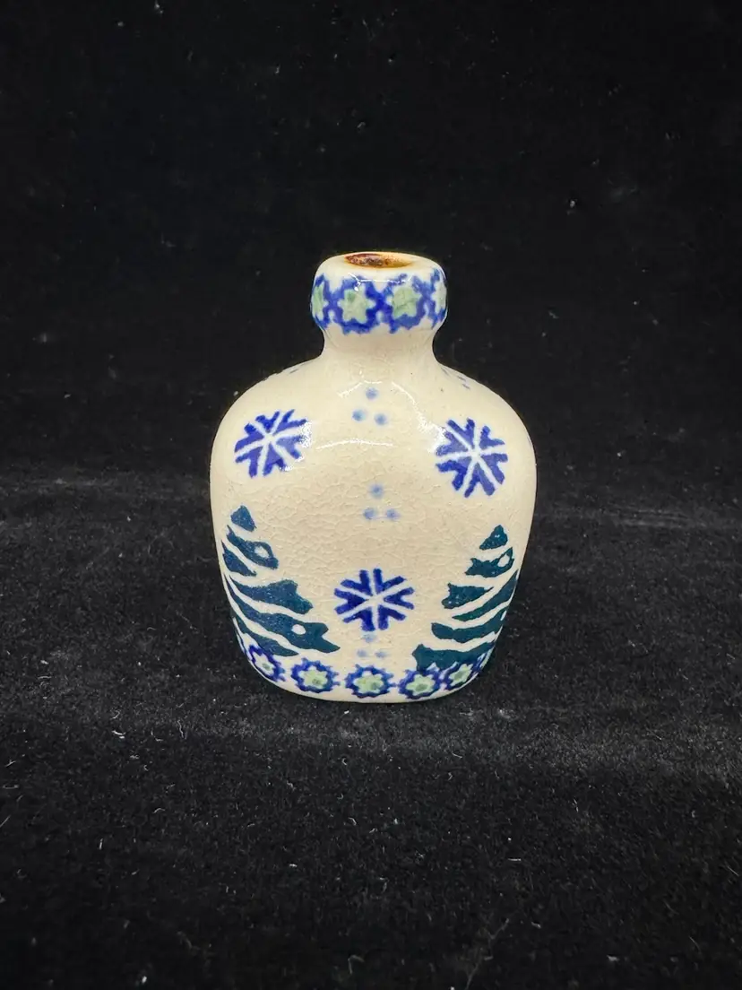 Polish Pottery Mini Jug with blue and green winter motifs