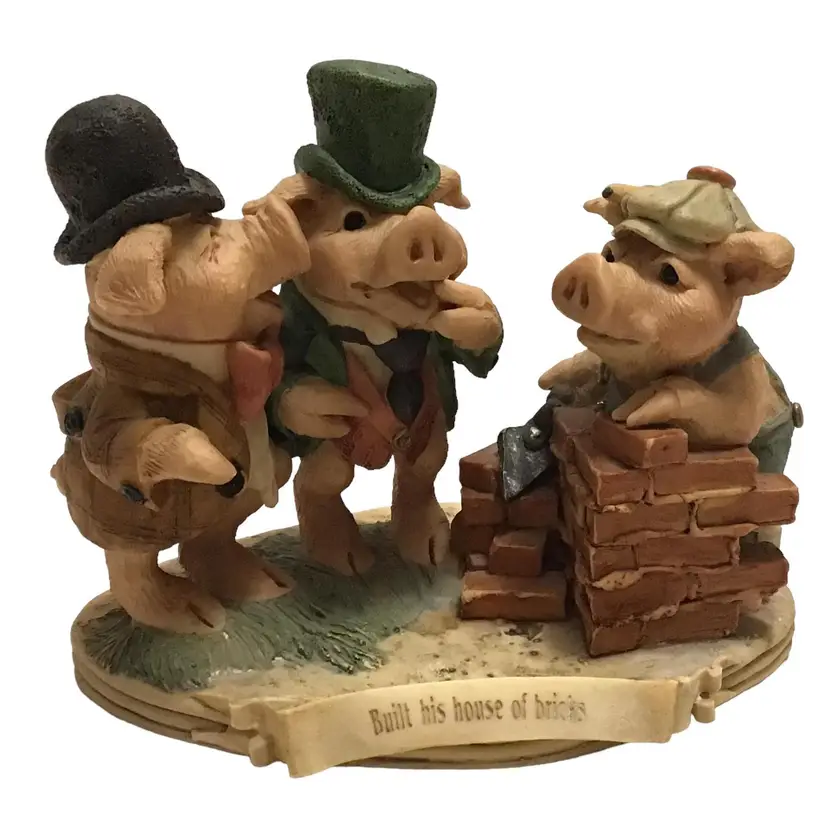 Vtg Built His House of Bricks 3 Little Pigs Figurine 232/3500 United Designs '91