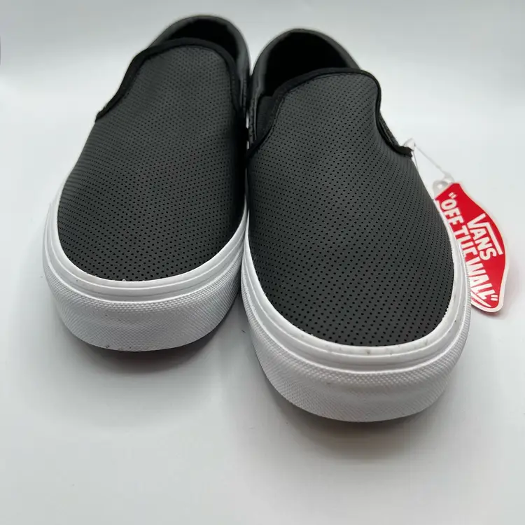 Vans Womens 10.5 Mens 9 Classic Slip On Loafers Black Perforated Leather New