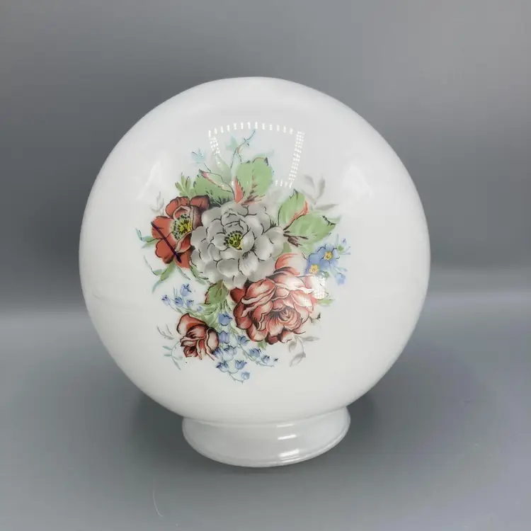 Glass Globe Lamp Shade Replacement with Hand Painted Flowers - Vintage